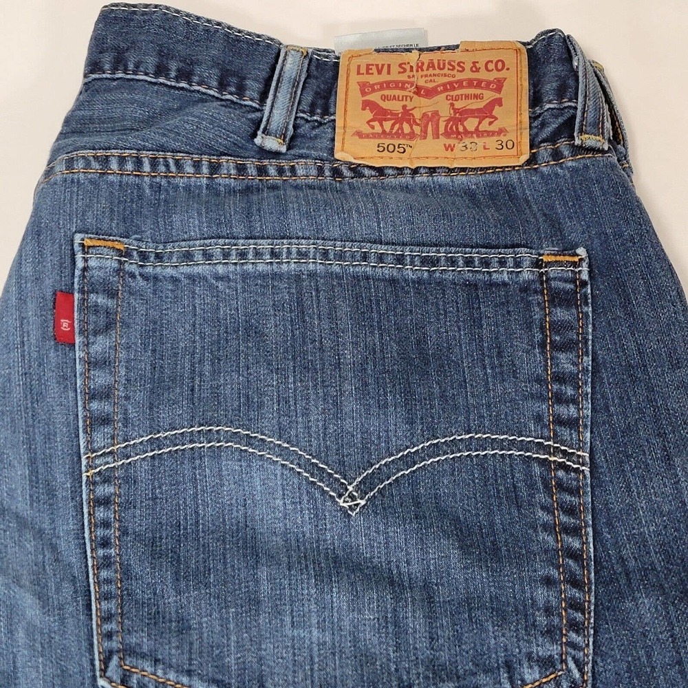 LEVIS 505 Jeans Blue Straight Leg Denim W38 L30 Mens - Picture 3 of 7